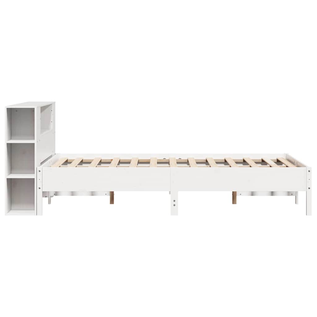 Seng med bokhylle uten madrass hvit 135x190 cm heltre furu