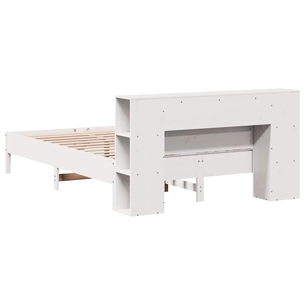 Seng med bokhylle uten madrass hvit 135x190 cm heltre furu