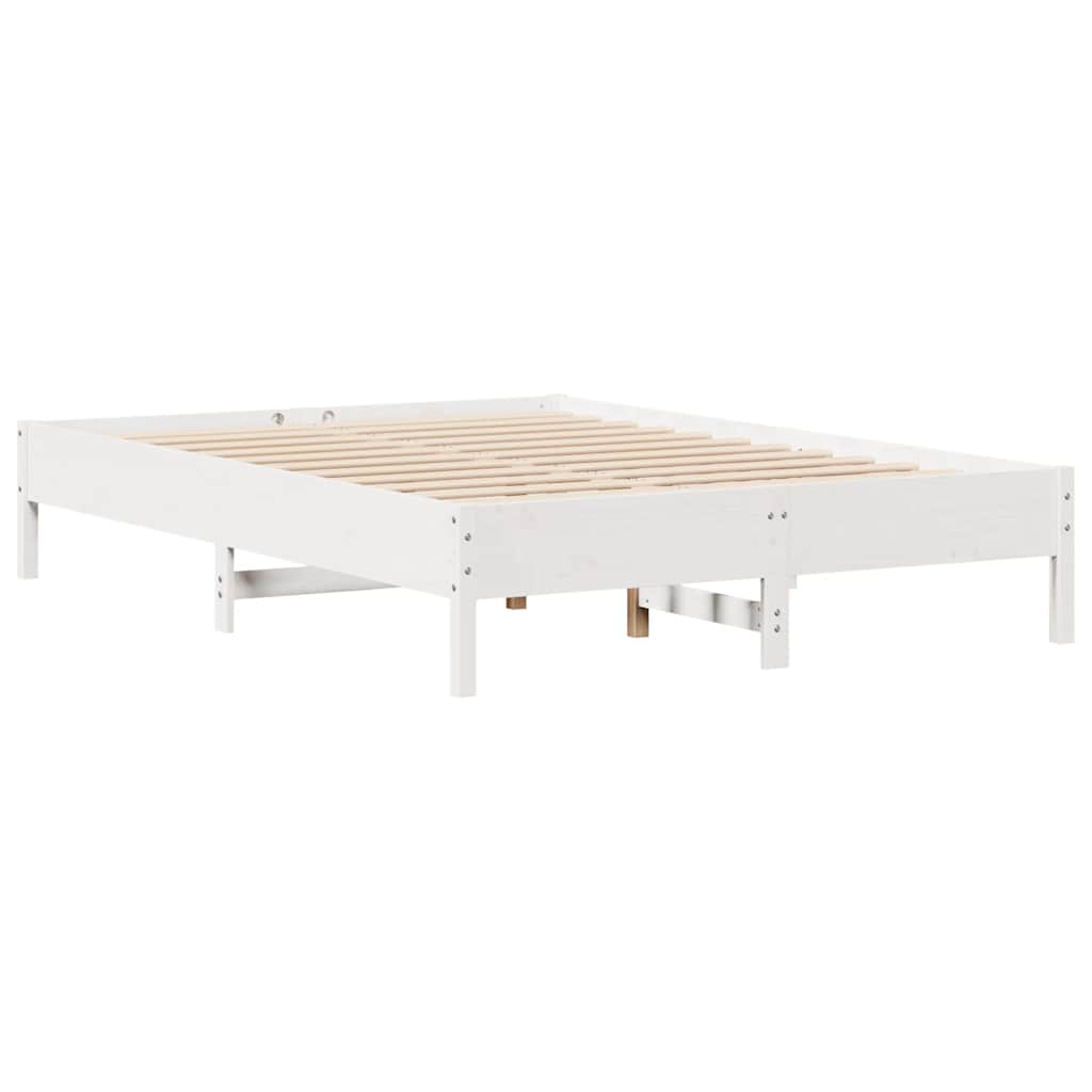 Seng med bokhylle uten madrass hvit 135x190 cm heltre furu