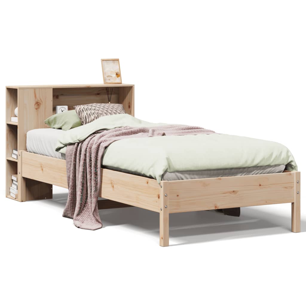 Seng med bokhylle uten madrass 75x190 cm heltre furu