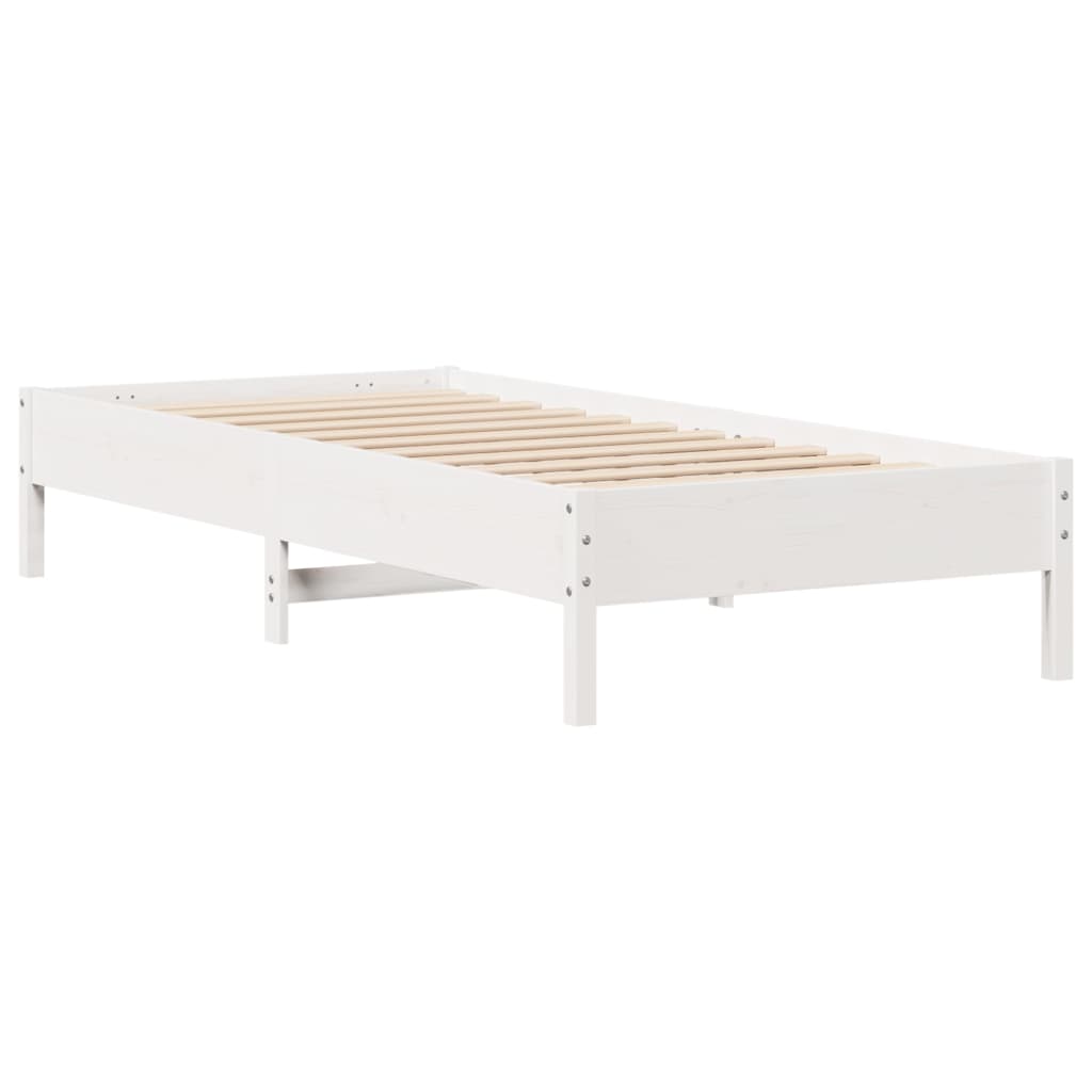 Seng med bokhylle uten madrass hvit 75x190 cm heltre furu
