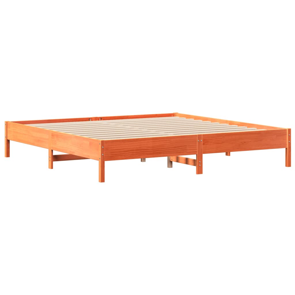 Seng med bokhylle uten madrass voksbrun 200x200 cm heltre furu