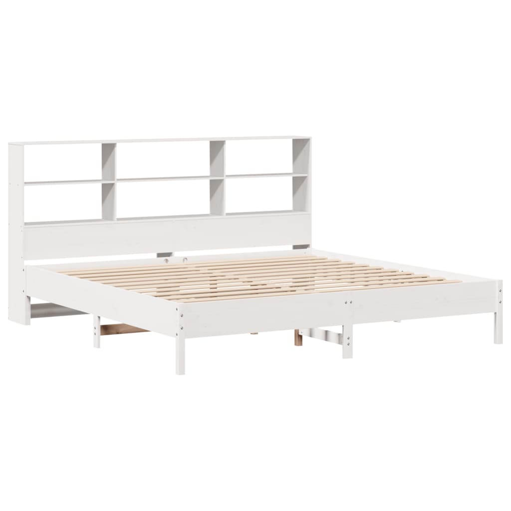 Seng med bokhylle uten madrass hvit 180x200 cm heltre furu