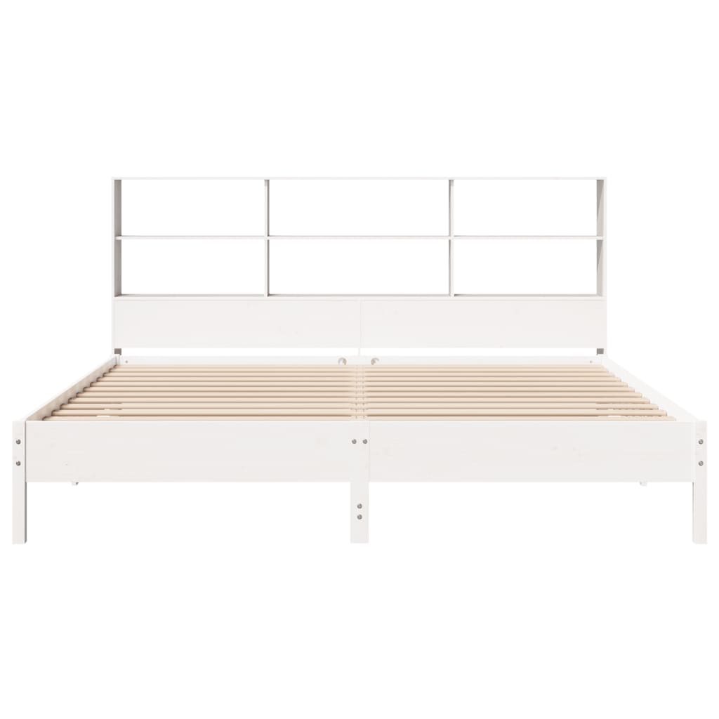 Seng med bokhylle uten madrass hvit 180x200 cm heltre furu