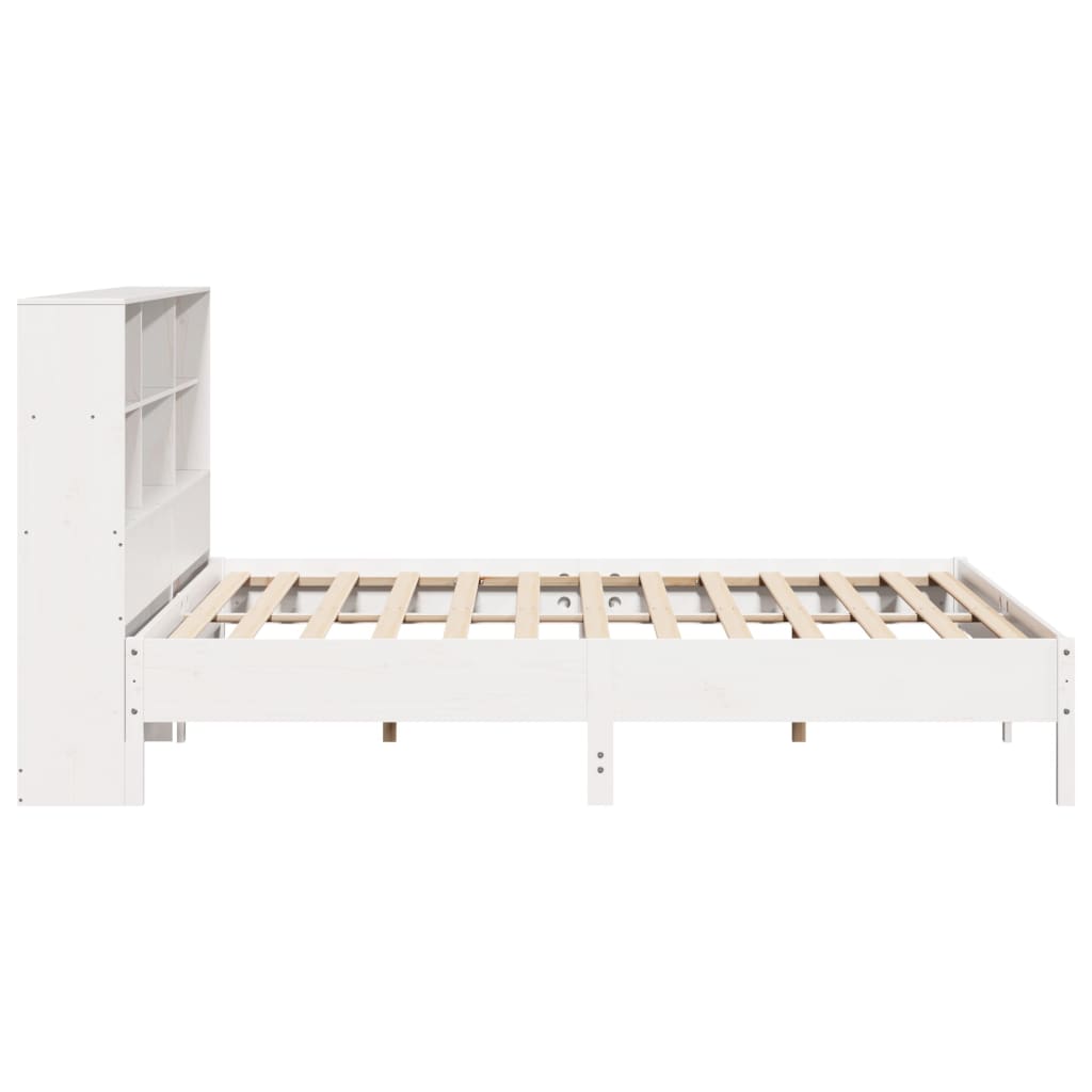 Seng med bokhylle uten madrass hvit 180x200 cm heltre furu