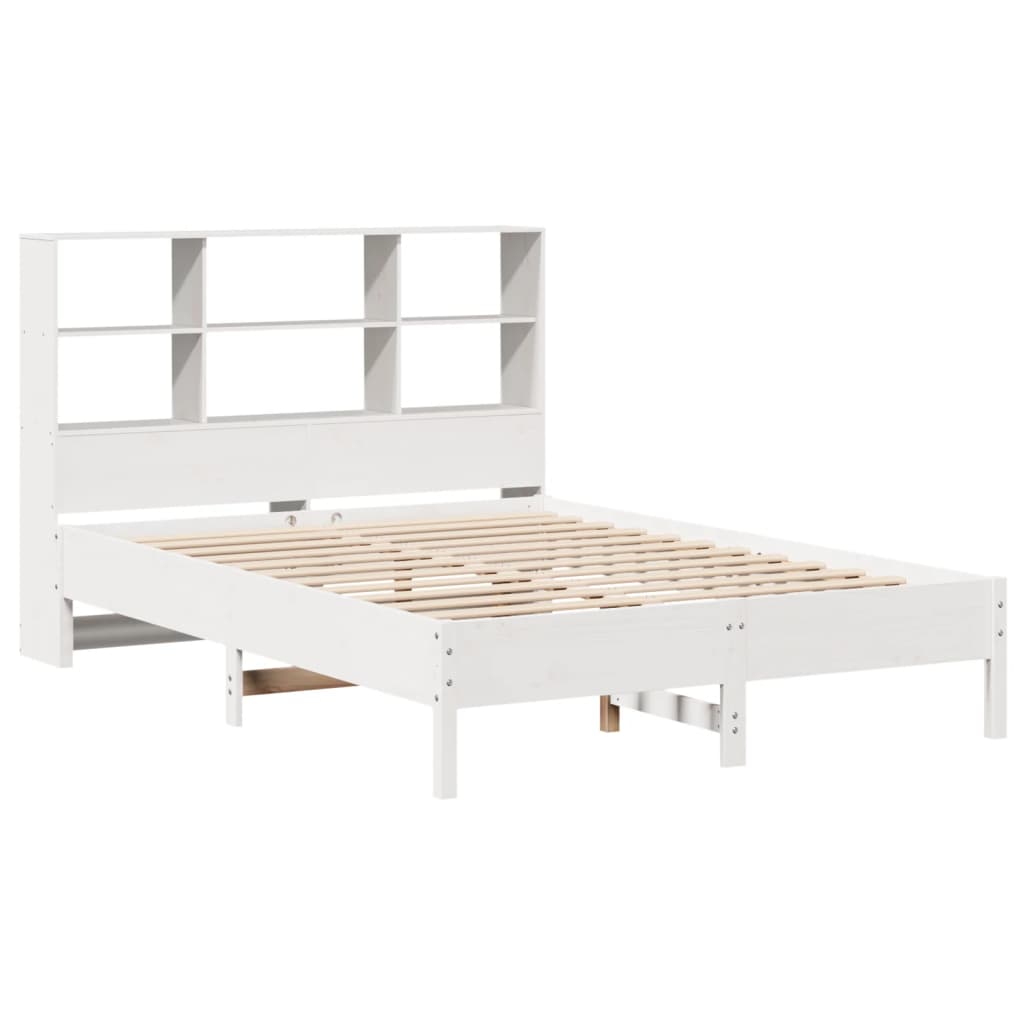 Seng med bokhylle uten madrass hvit 160x200 cm heltre furu