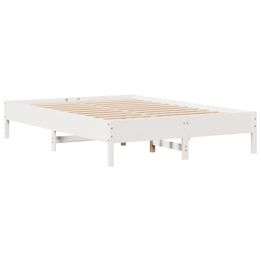 Seng med bokhylle uten madrass hvit 160x200 cm heltre furu