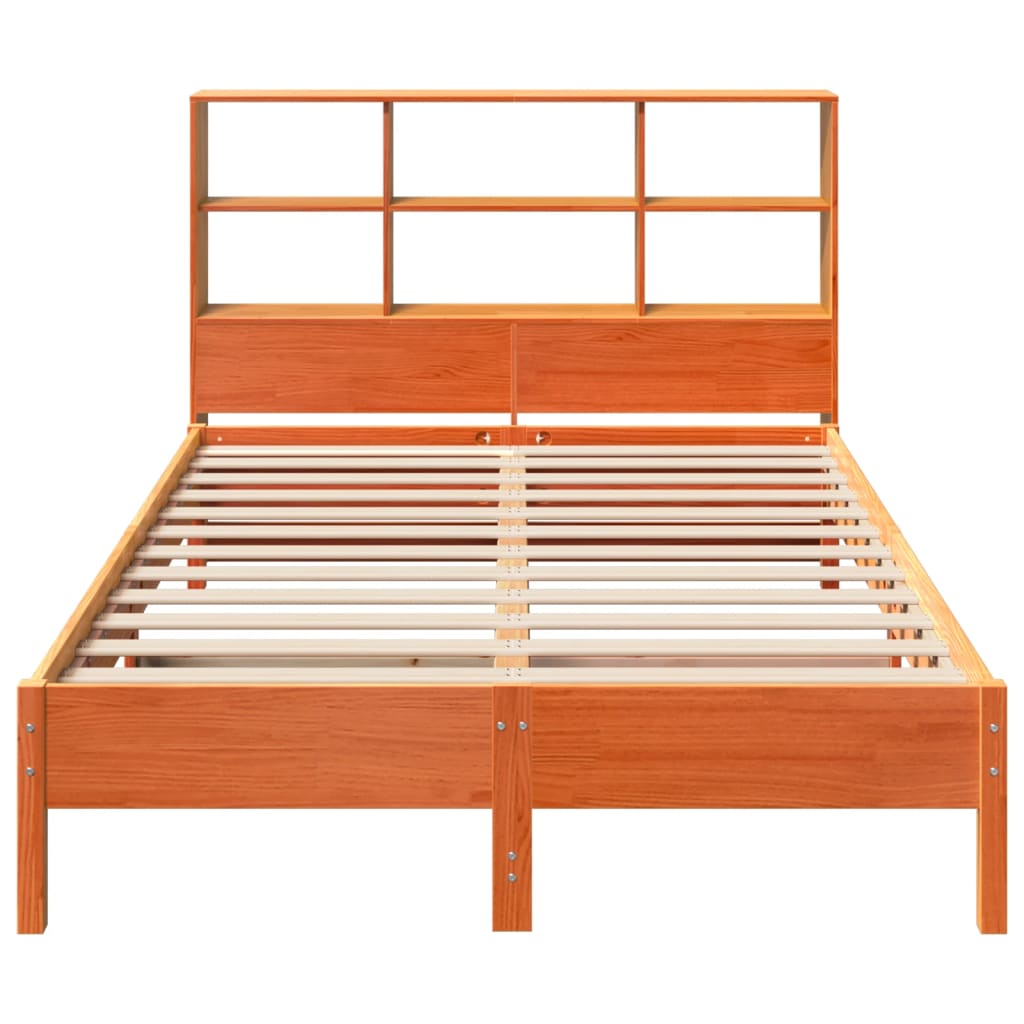 Seng med bokhylle uten madrass voksbrun 160x200 cm heltre furu