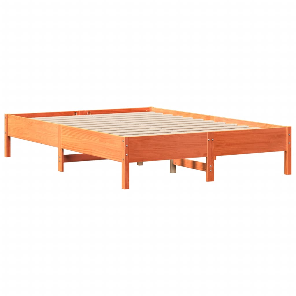 Seng med bokhylle uten madrass voksbrun 135x190 cm heltre furu