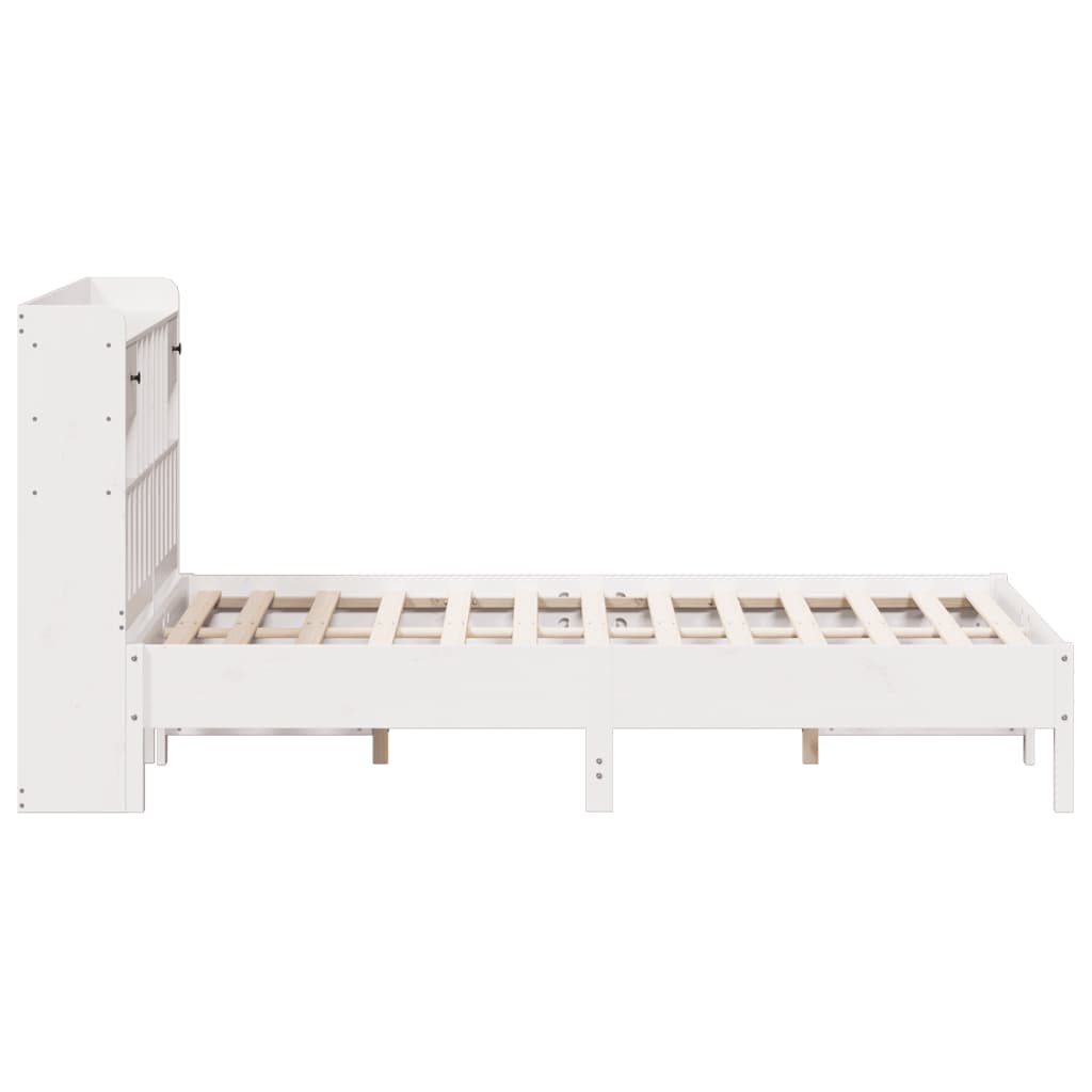Seng med bokhylle uten madrass hvit 160x200 cm heltre furu