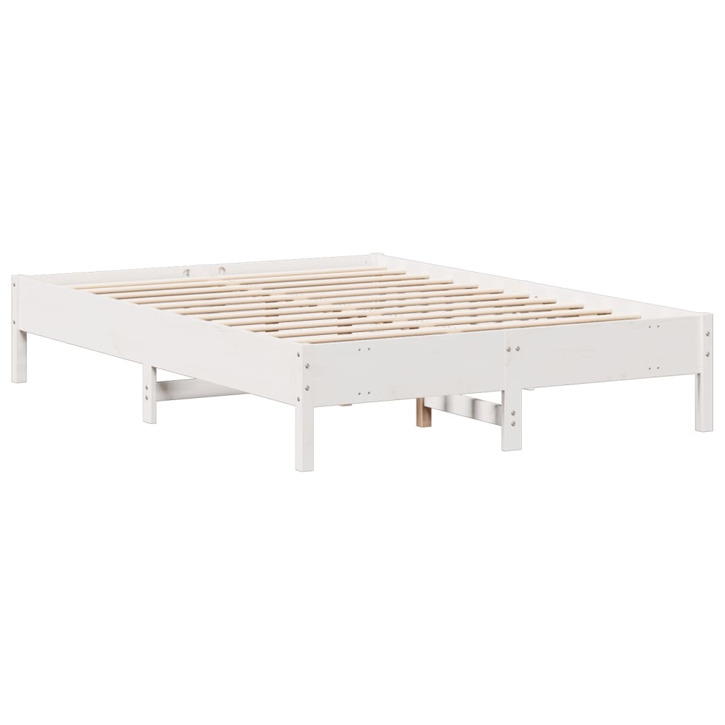 Seng med bokhylle uten madrass hvit 160x200 cm heltre furu