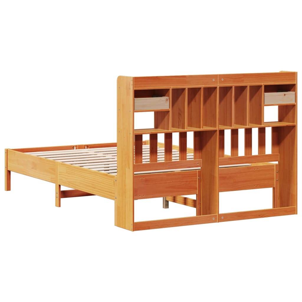 Seng med bokhylle uten madrass voksbrun 160x200 cm heltre furu