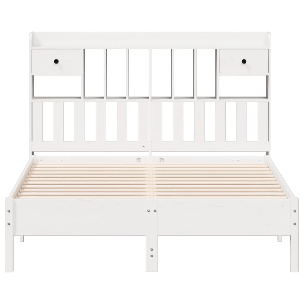 Seng med bokhylle uten madrass hvit 150x200 cm heltre furu