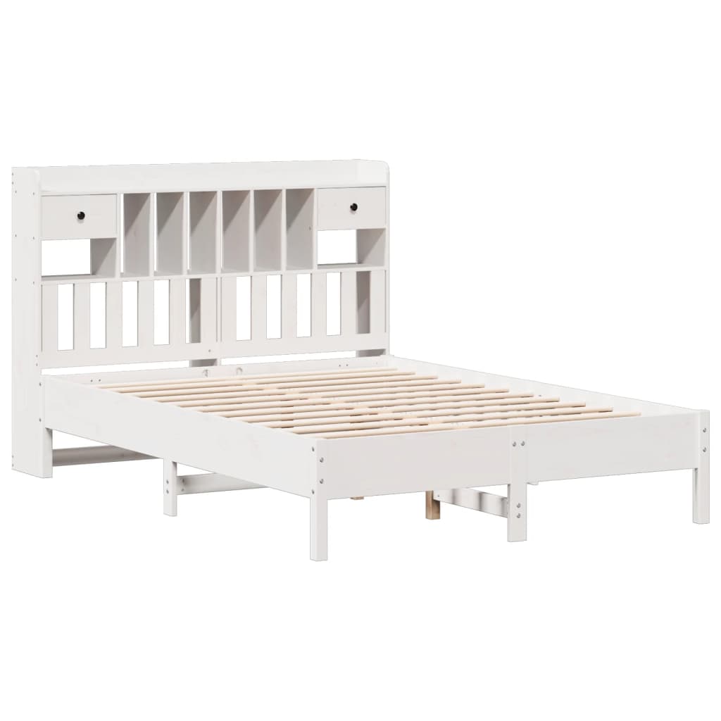 Seng med bokhylle uten madrass hvit 140x190 cm heltre furu