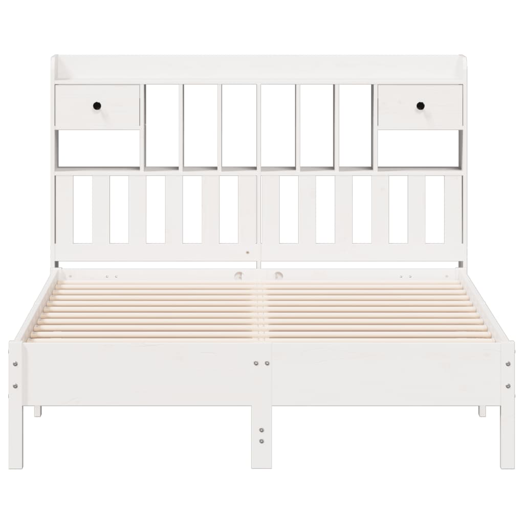 Seng med bokhylle uten madrass hvit 140x190 cm heltre furu