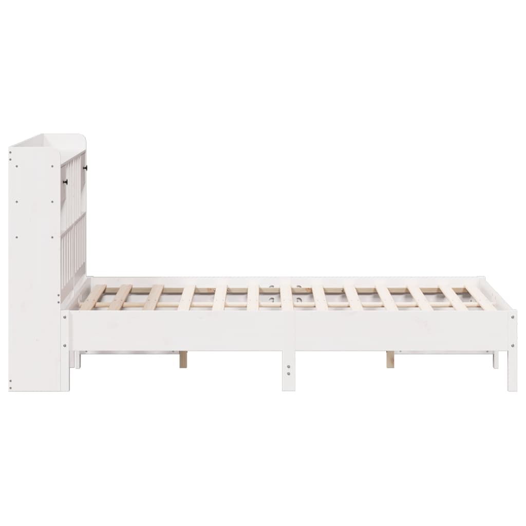 Seng med bokhylle uten madrass hvit 140x190 cm heltre furu