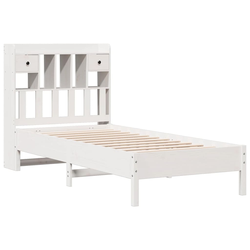 Seng med bokhylle uten madrass hvit 90x190 cm heltre furu