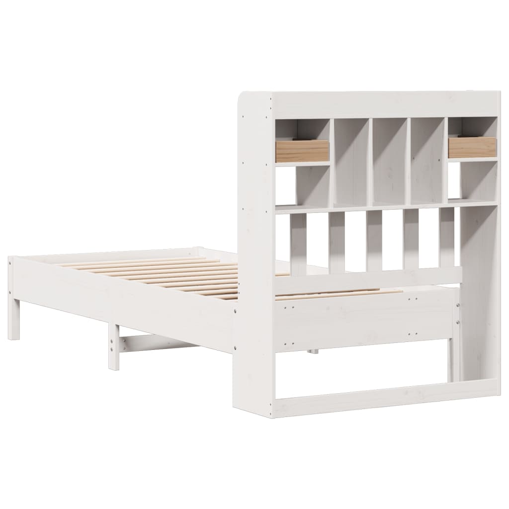 Seng med bokhylle uten madrass hvit 90x190 cm heltre furu