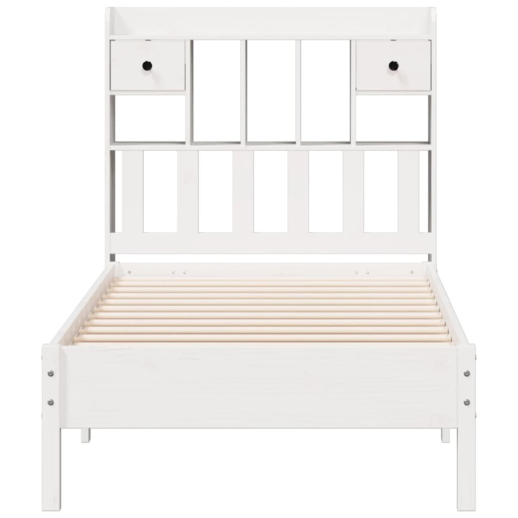 Seng med bokhylle uten madrass hvit 75x190 cm heltre furu