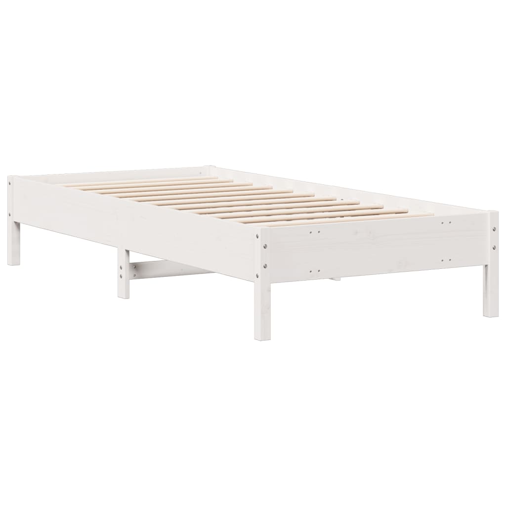 Seng med bokhylle uten madrass hvit 75x190 cm heltre furu