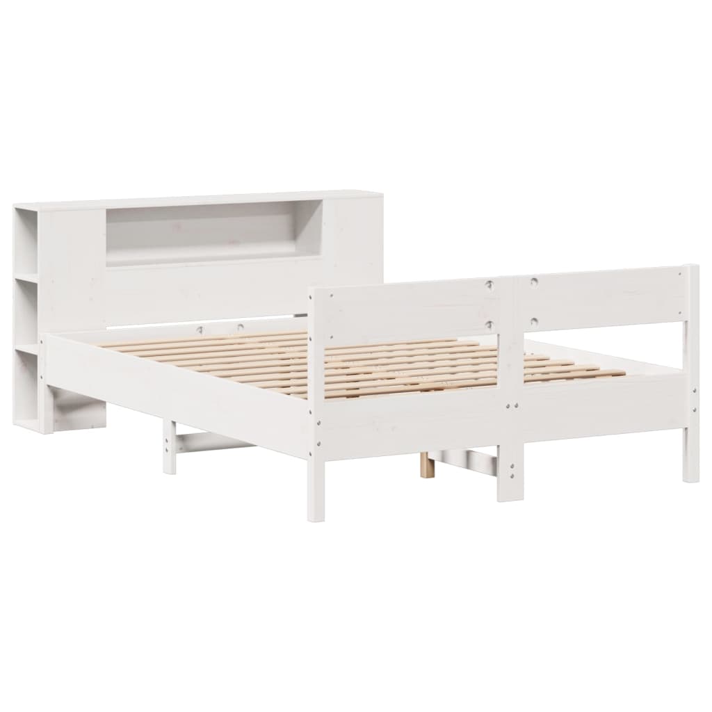 Seng med bokhylle uten madrass hvit 160x200 cm heltre furu