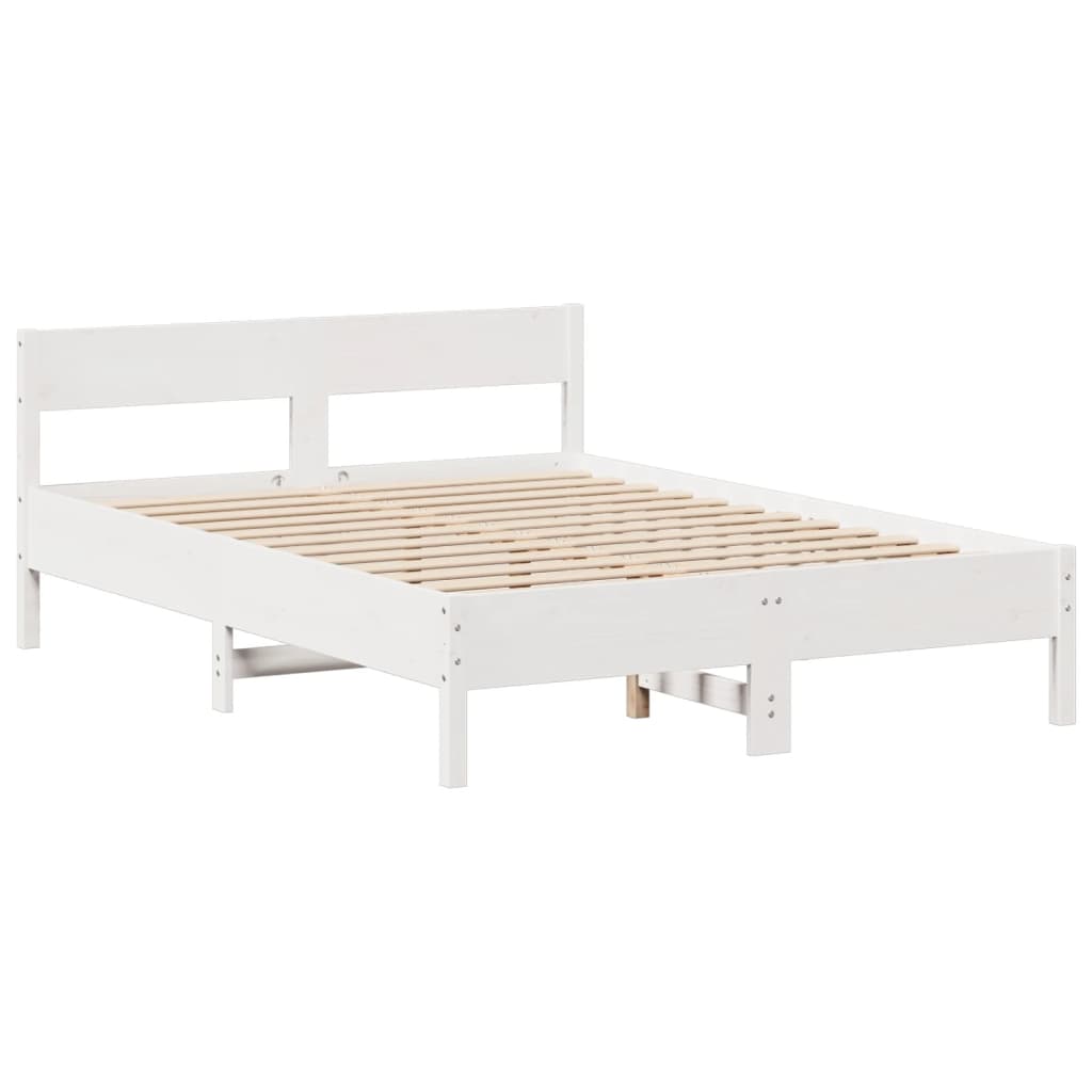 Seng med bokhylle uten madrass hvit 150x200 cm heltre furu