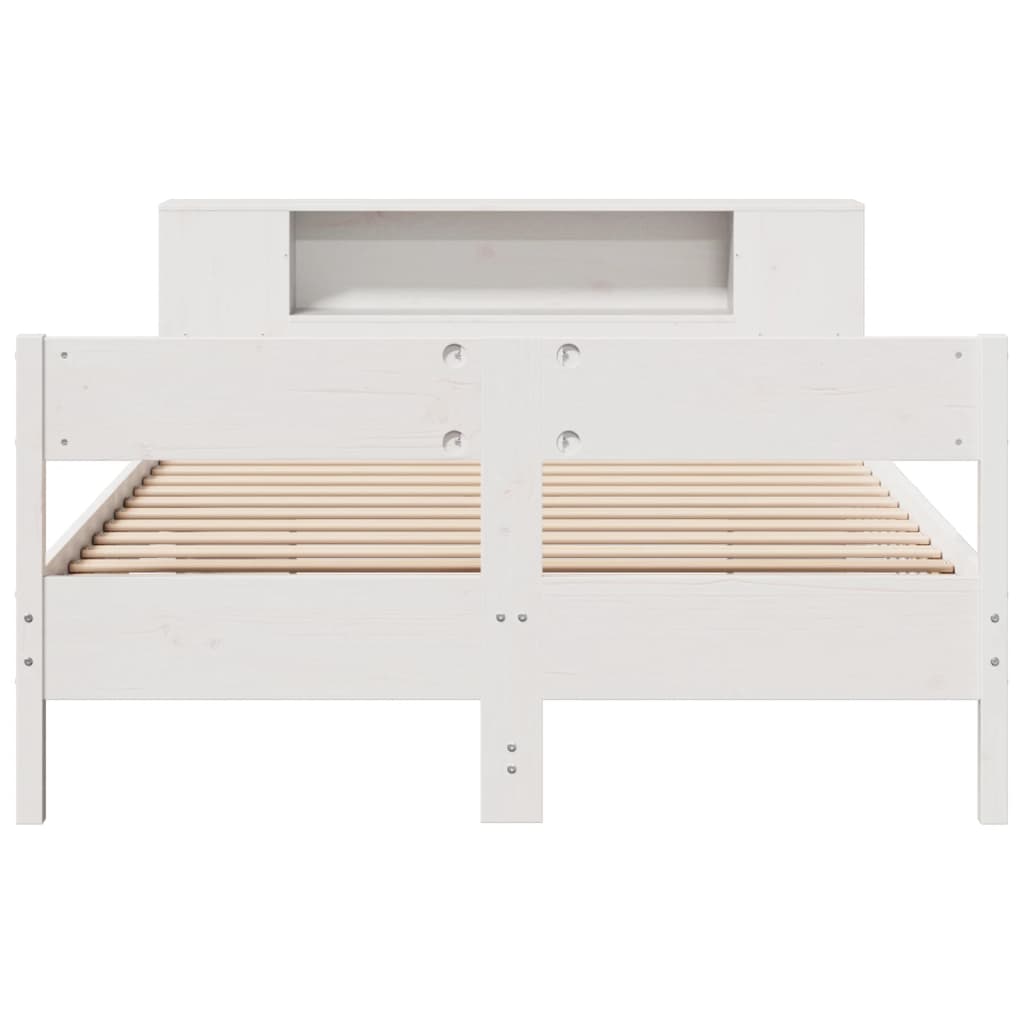 Seng med bokhylle uten madrass hvit 140x200 cm heltre furu