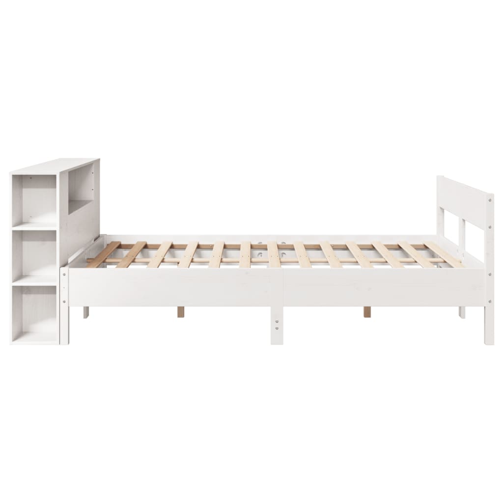 Seng med bokhylle uten madrass hvit 140x200 cm heltre furu
