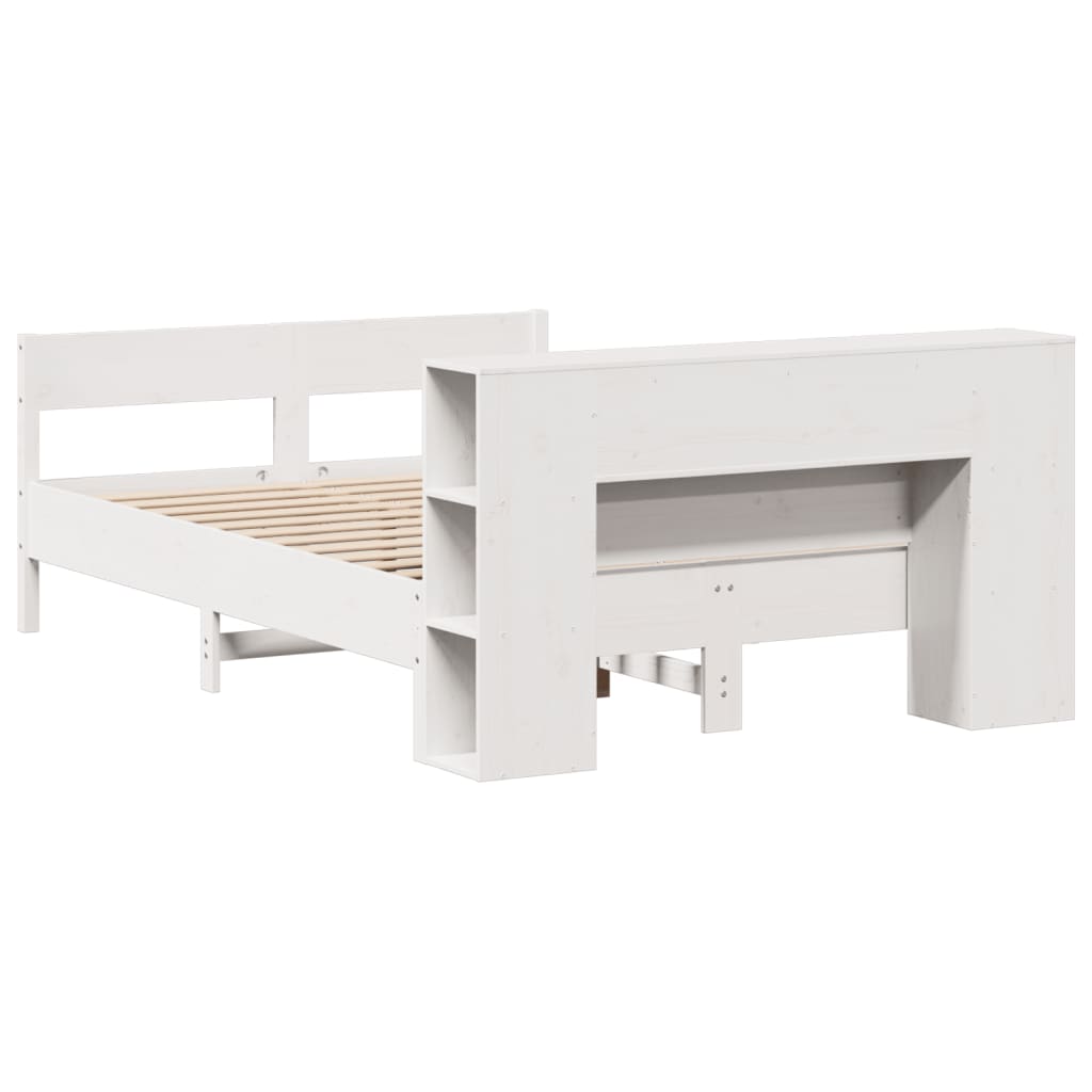 Seng med bokhylle uten madrass hvit 140x200 cm heltre furu