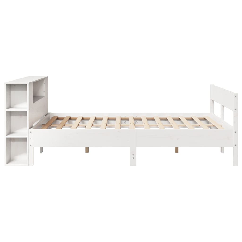 Seng med bokhylle uten madrass hvit 140x190 cm heltre furu