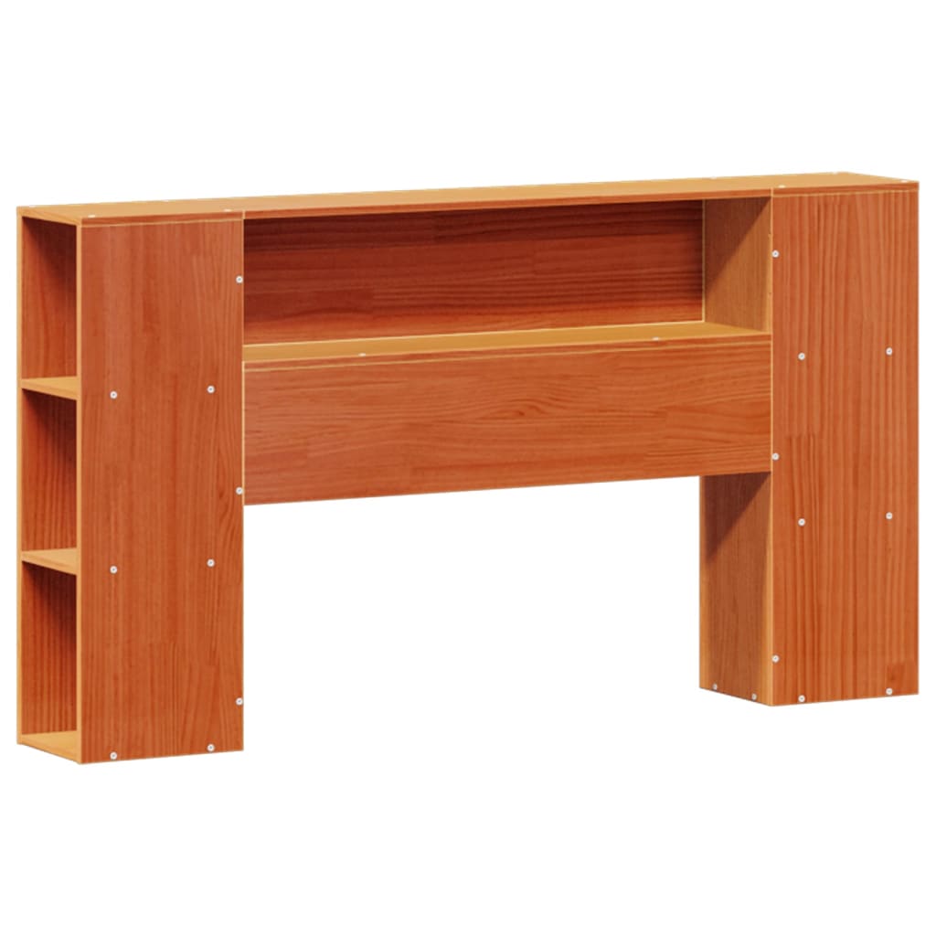 Seng med bokhylle uten madrass voksbrun 140x190 cm heltre furu