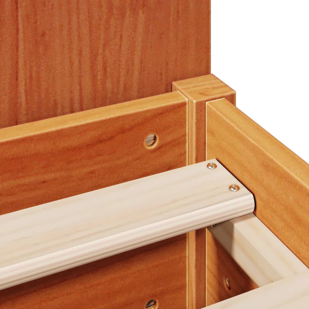 Seng med bokhylle uten madrass voksbrun 135x190 cm heltre furu