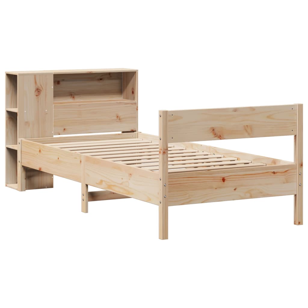 Seng med bokhylle uten madrass 75x190 cm heltre furu