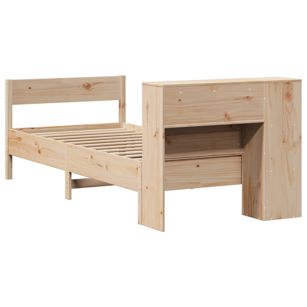 Seng med bokhylle uten madrass 75x190 cm heltre furu