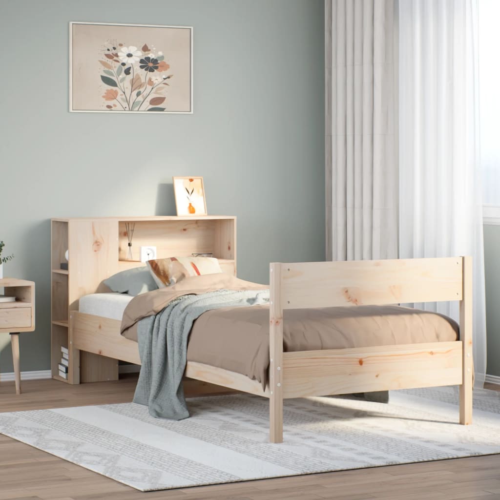 Seng med bokhylle uten madrass 75x190 cm heltre furu