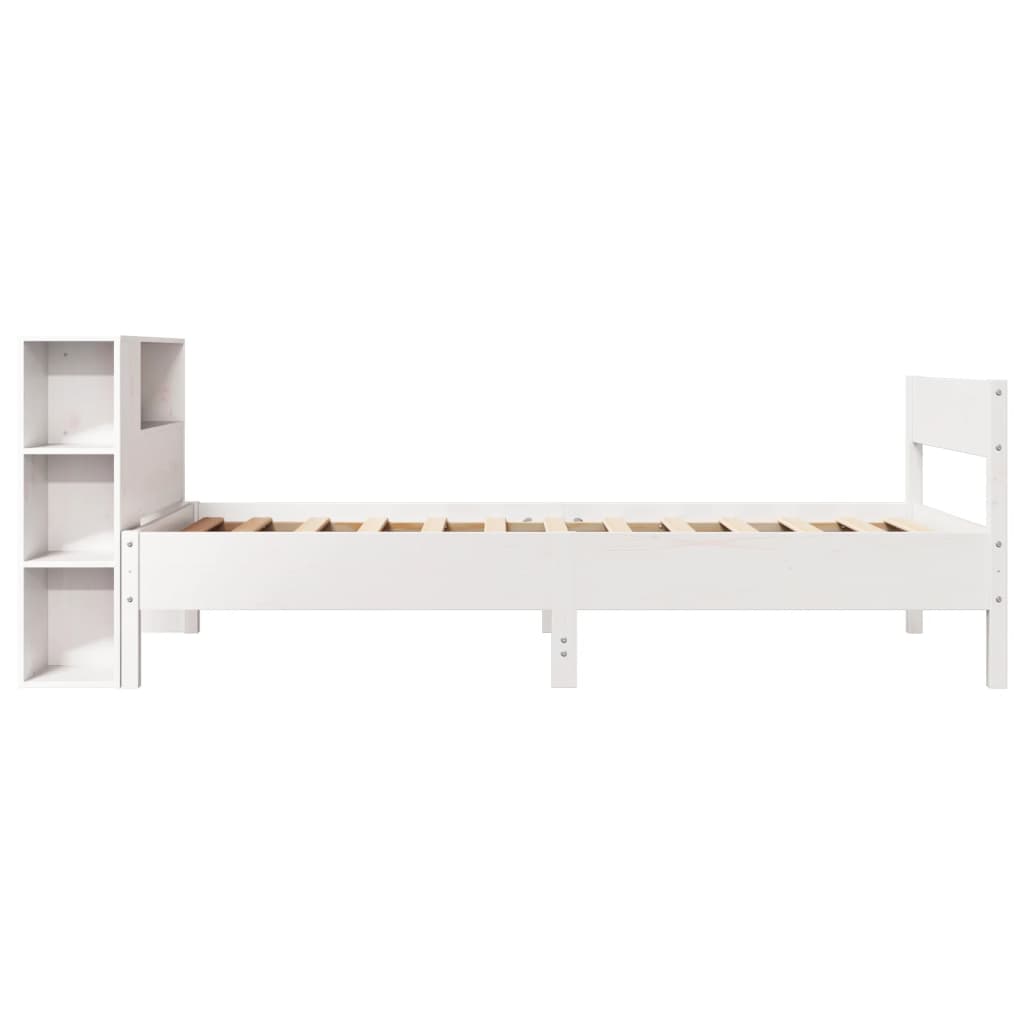 Seng med bokhylle uten madrass hvit 75x190 cm heltre furu