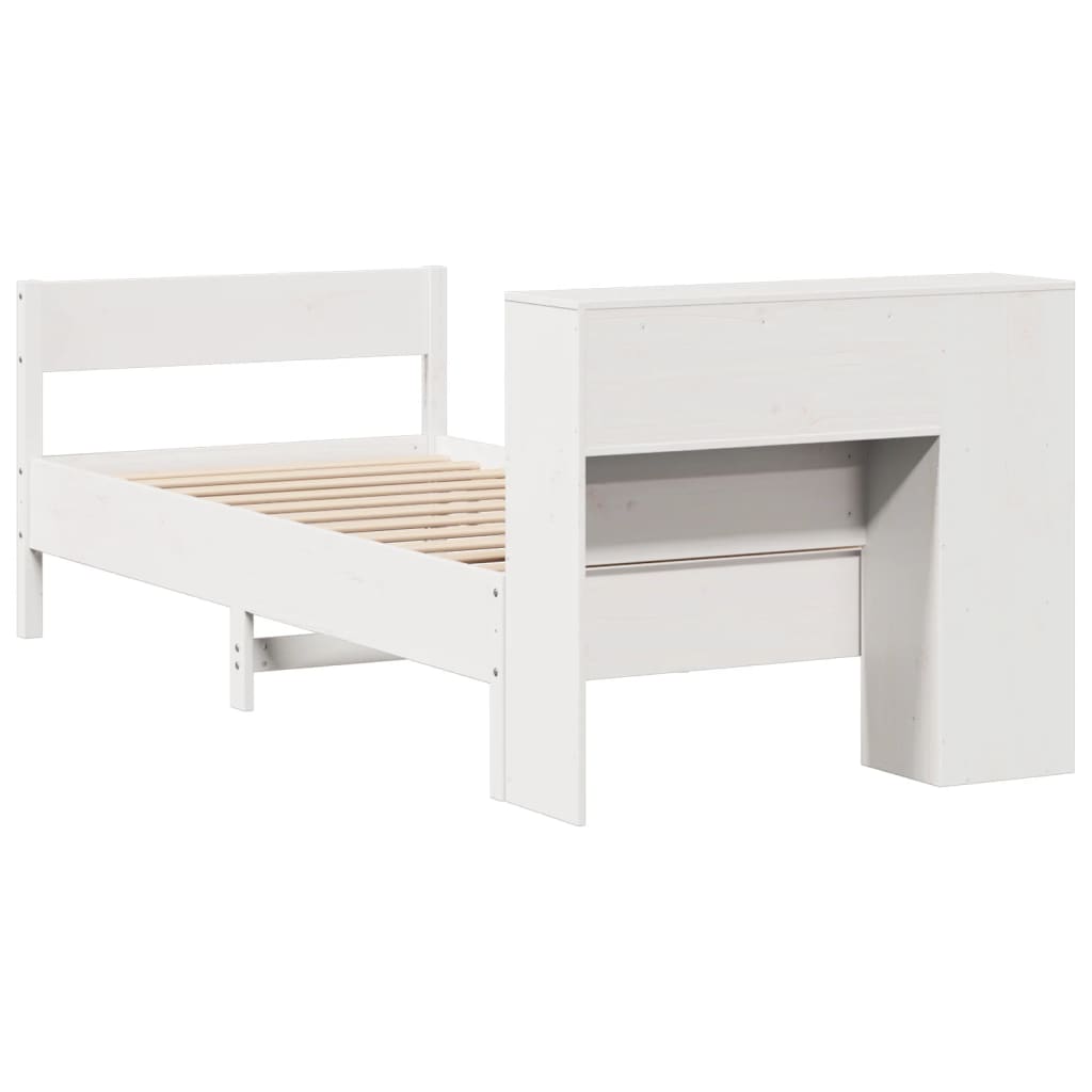 Seng med bokhylle uten madrass hvit 75x190 cm heltre furu