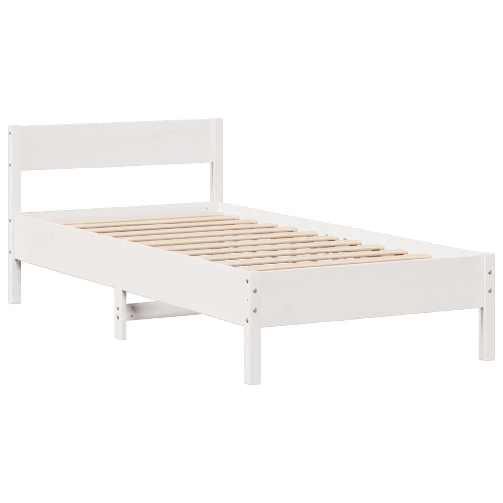 Seng med bokhylle uten madrass hvit 75x190 cm heltre furu