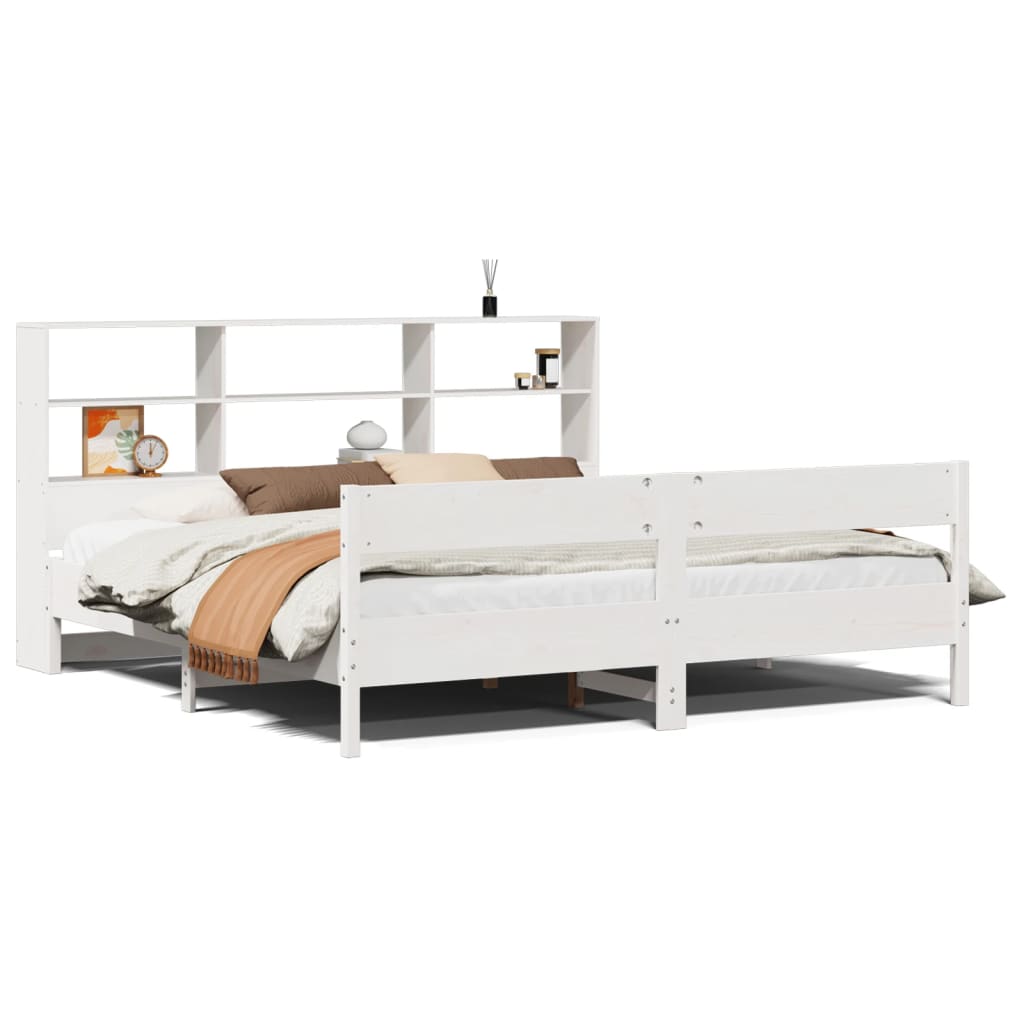 Seng med bokhylle uten madrass hvit 180x200 cm heltre furu