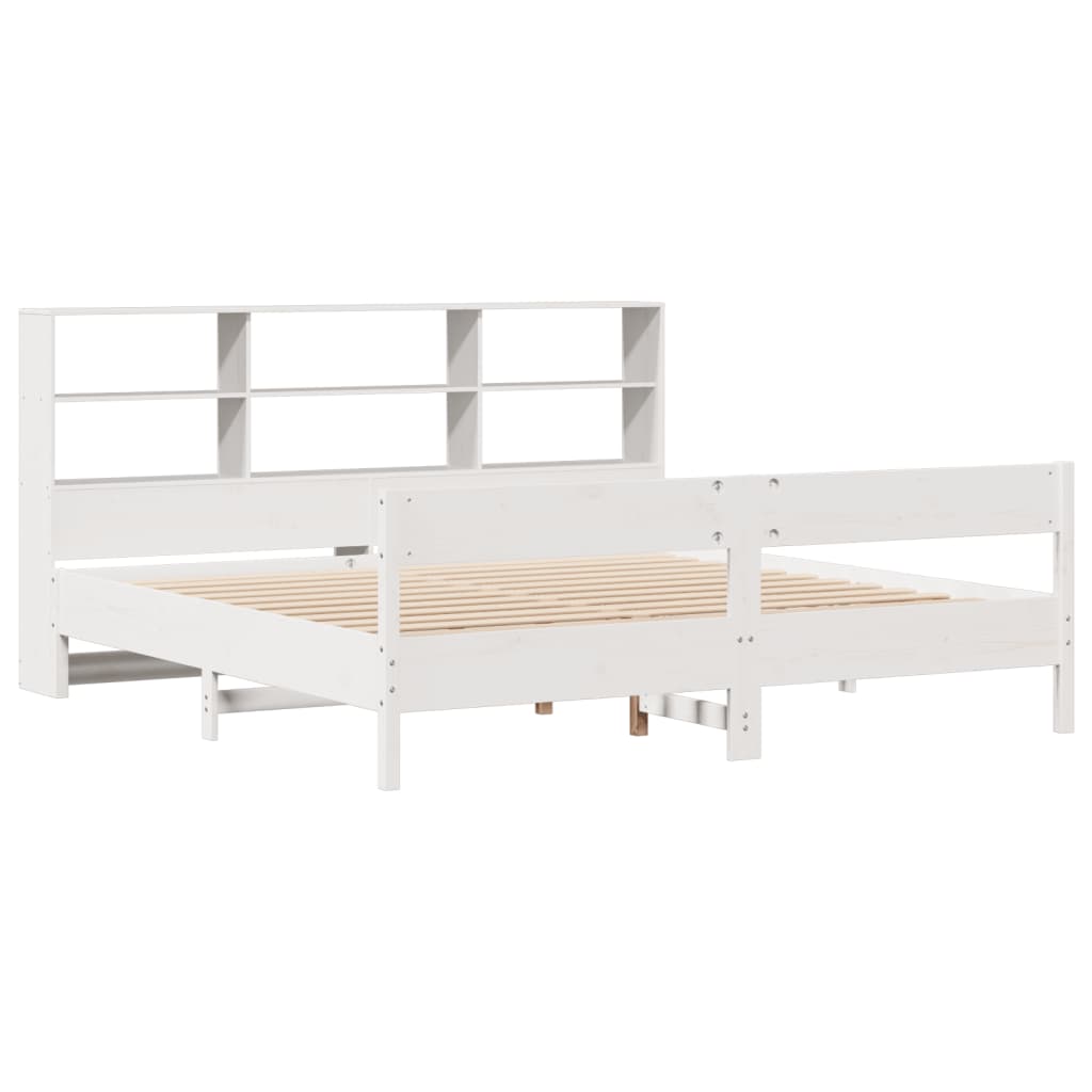 Seng med bokhylle uten madrass hvit 180x200 cm heltre furu
