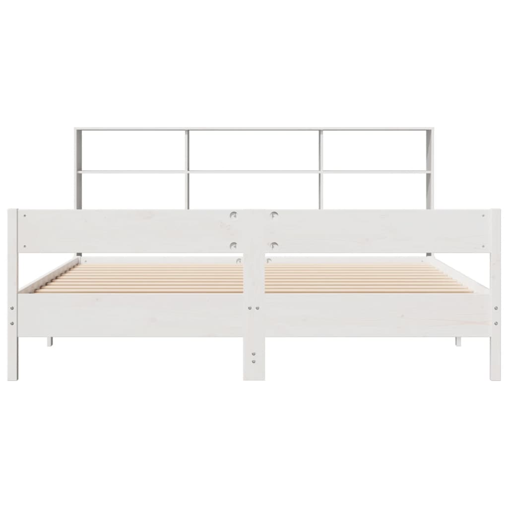 Seng med bokhylle uten madrass hvit 180x200 cm heltre furu