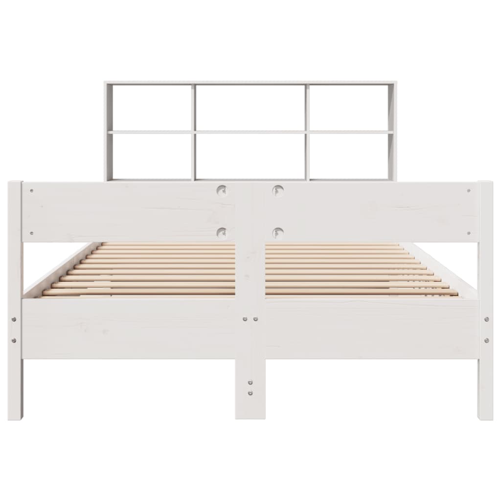 Seng med bokhylle uten madrass hvit 160x200 cm heltre furu