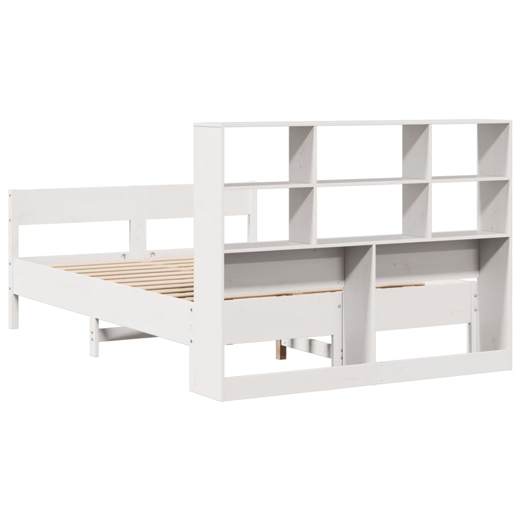 Seng med bokhylle uten madrass hvit 160x200 cm heltre furu