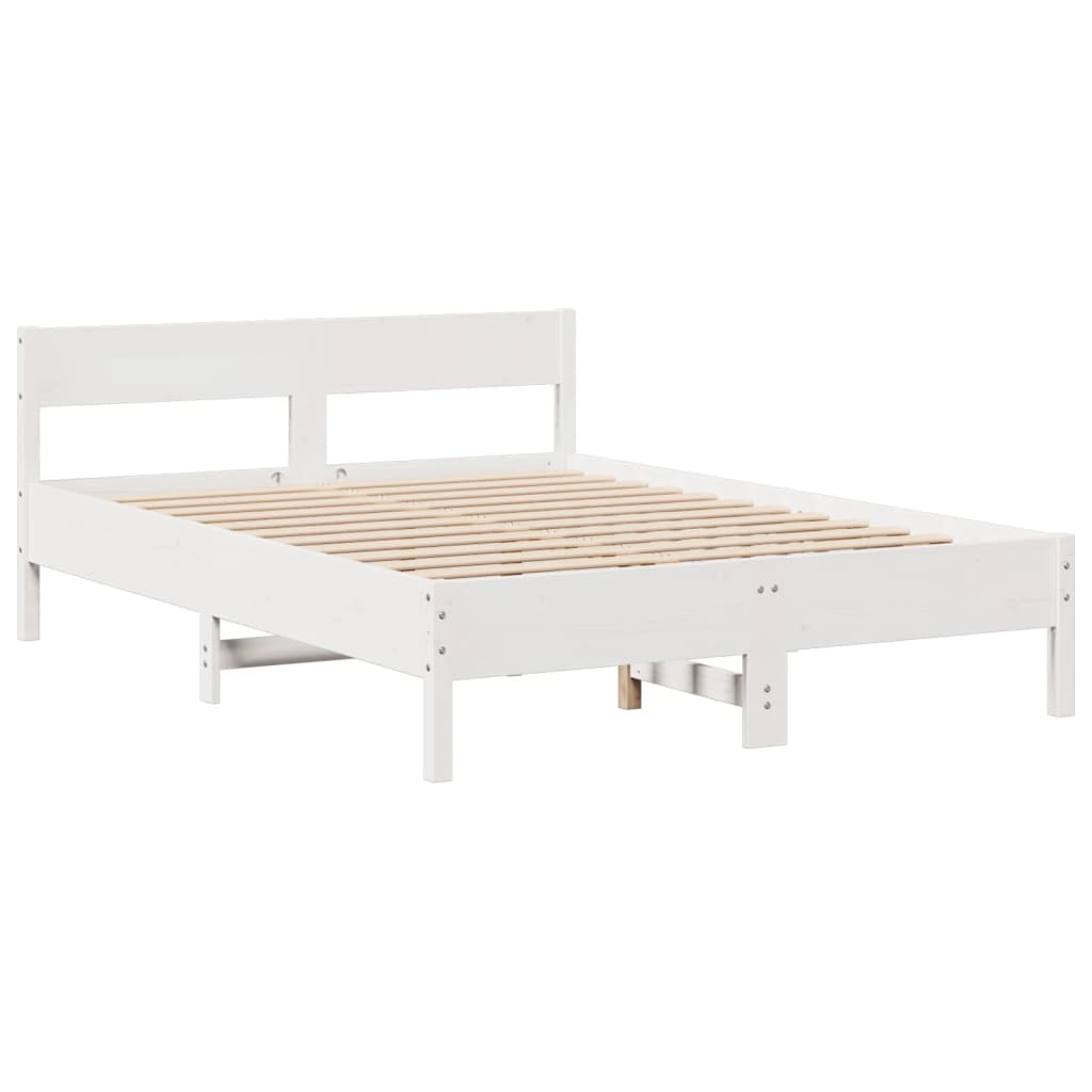 Seng med bokhylle uten madrass hvit 160x200 cm heltre furu