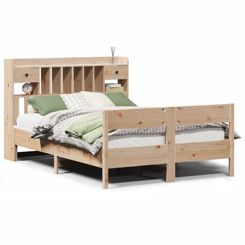 Seng med bokhylle uten madrass 140x200 cm heltre furu