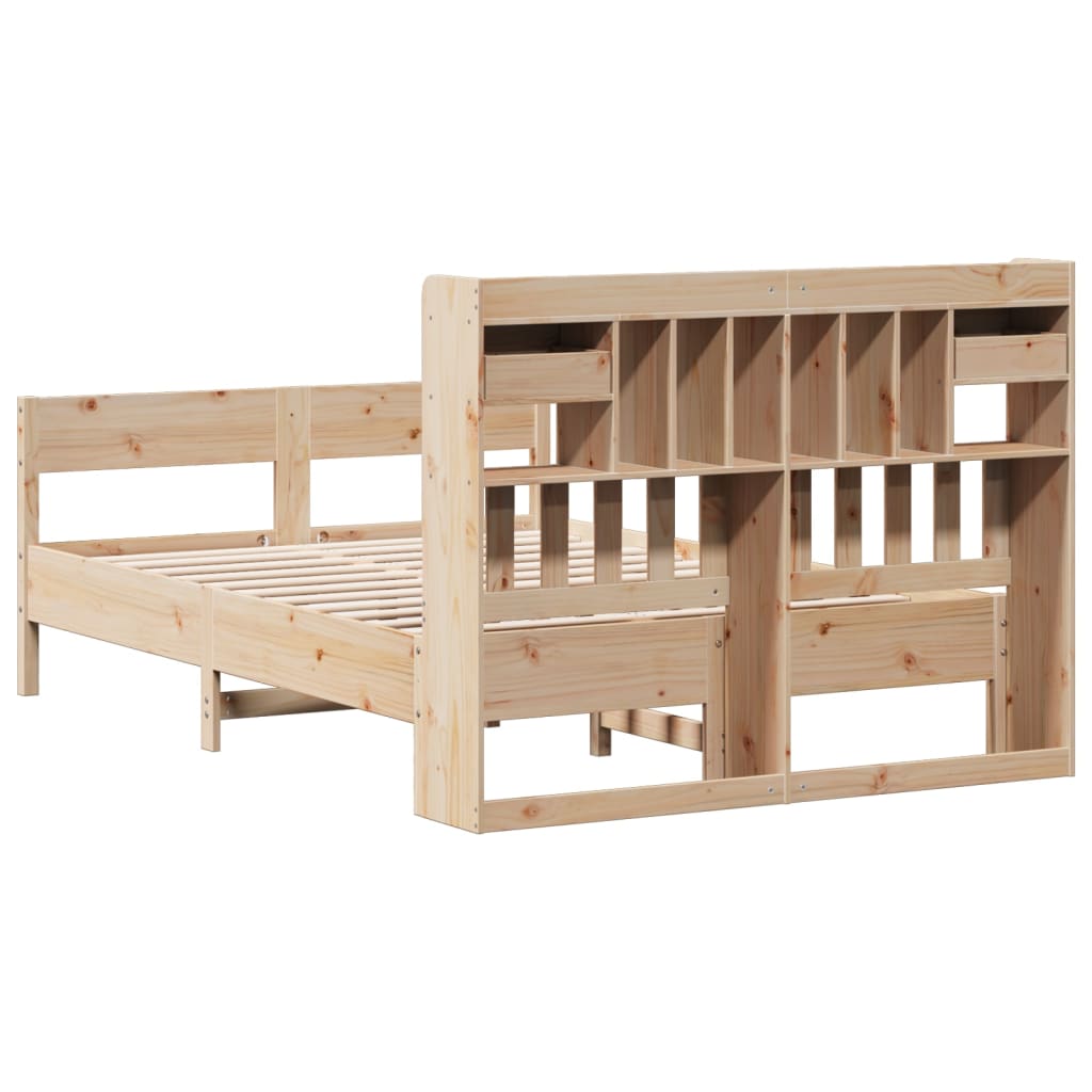 Seng med bokhylle uten madrass 140x200 cm heltre furu