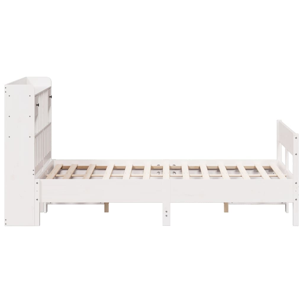 Seng med bokhylle uten madrass hvit 140x200 cm heltre furu