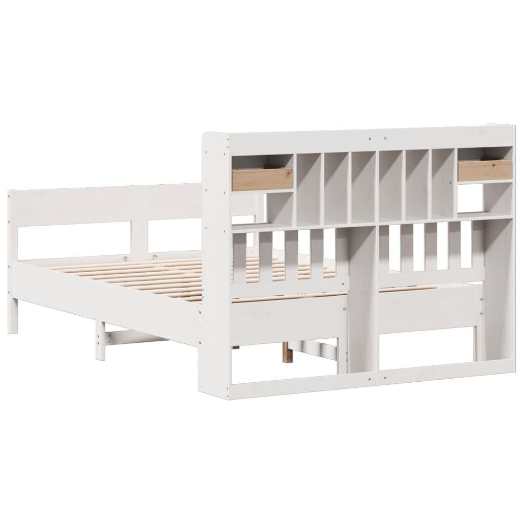 Seng med bokhylle uten madrass hvit 140x200 cm heltre furu