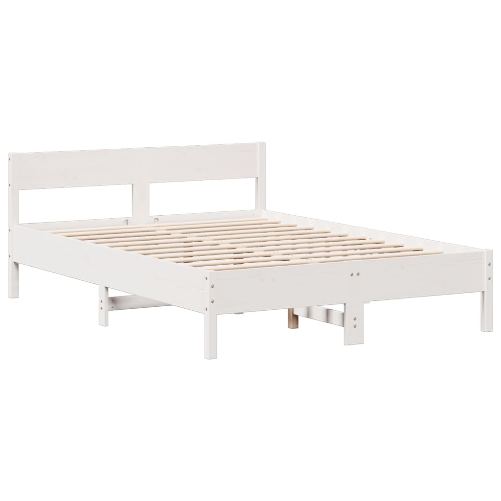 Seng med bokhylle uten madrass hvit 140x200 cm heltre furu