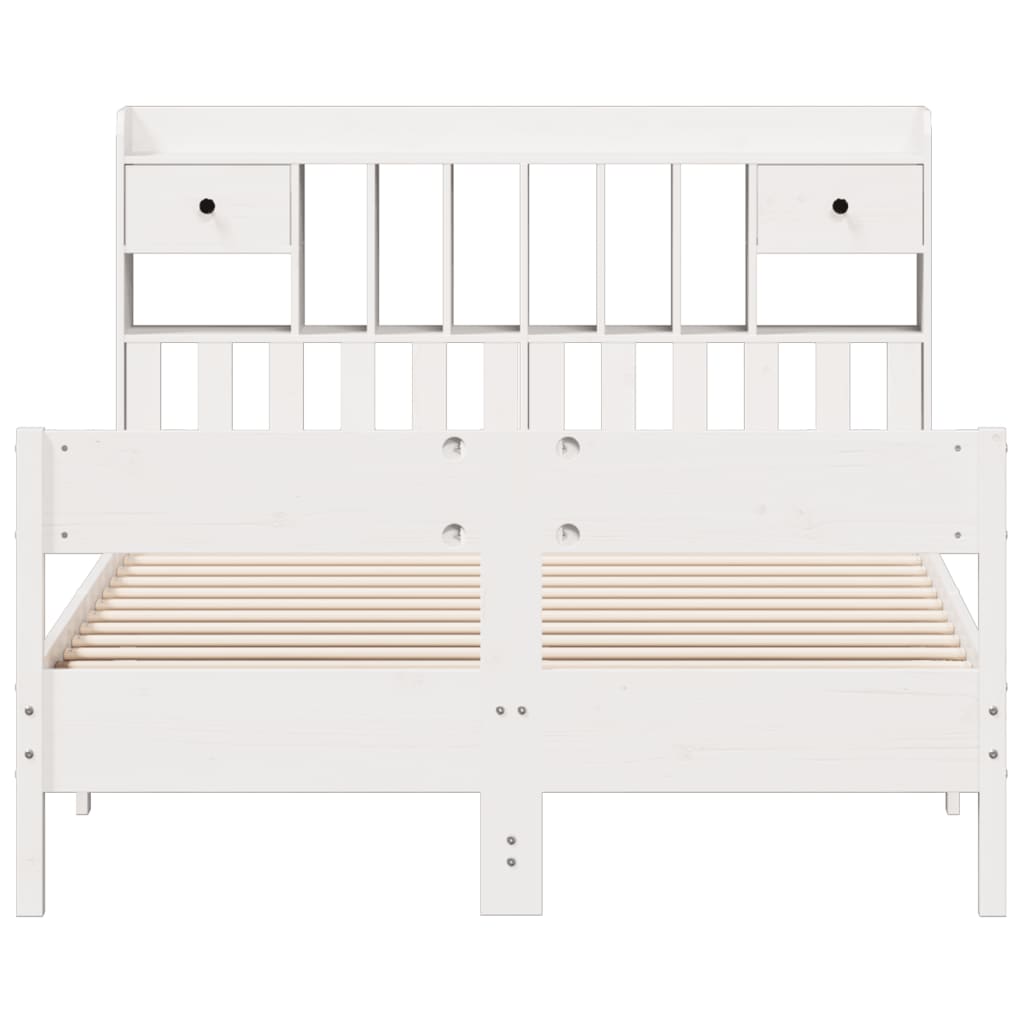 Seng med bokhylle uten madrass hvit 135x190 cm heltre furu